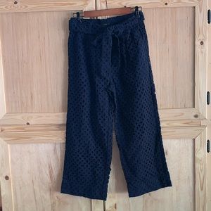 J. Crew Navy Eyelet Wide Leg Trousers